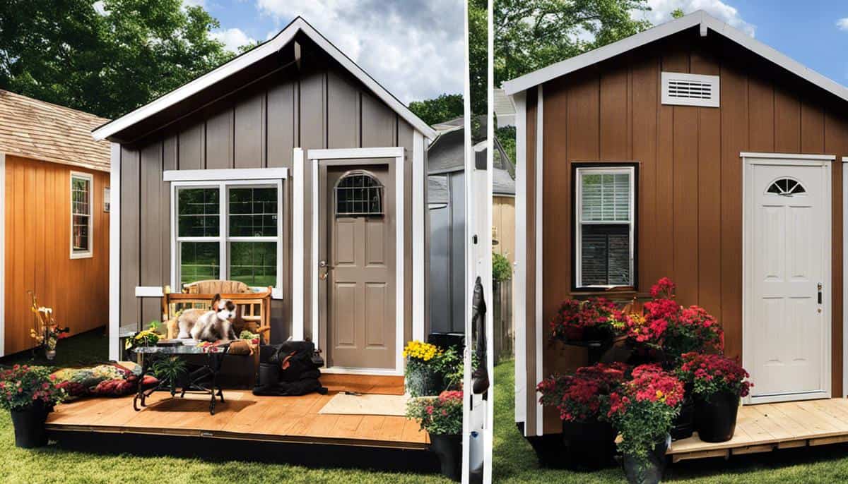 An image showing the process of installing roll roofing on a shed.