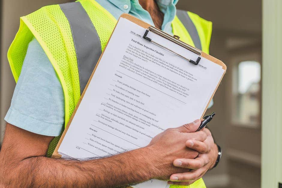 A person inspecting a roof with a checklist in hand